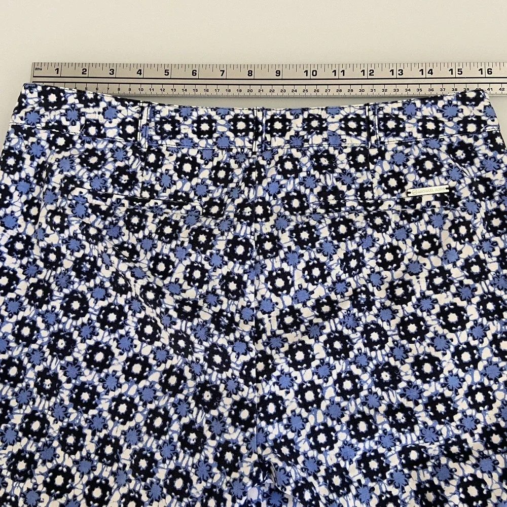 Michael Kors Women's Blue White Geometric Print Chino Straight Leg Dress Pants 8